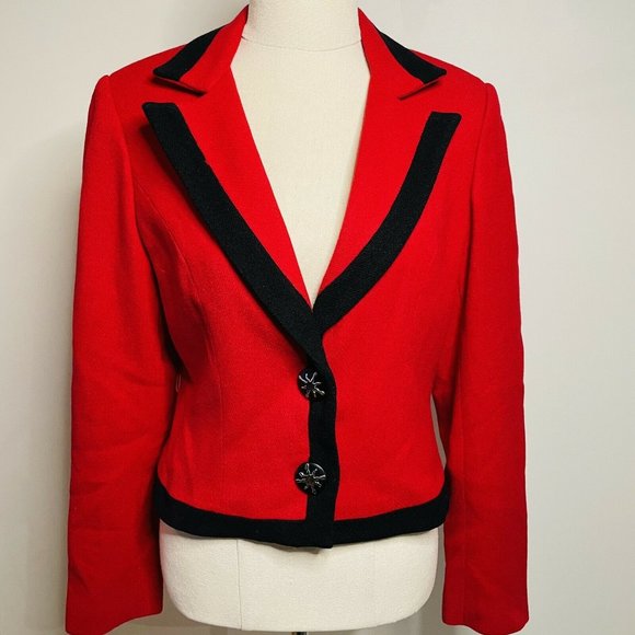 Ji Tak Vintage Cropped Red/Black Blazer Jacket - Picture 4 of 11